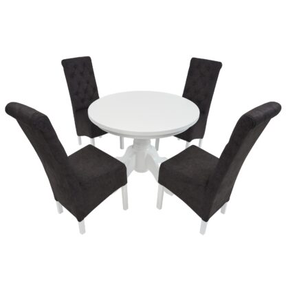 Set masa fixa 100 cm cu 4 scaune tapitate, MB-80 si T14 Z15, Alb, lemn masiv, stofa - imagine 3