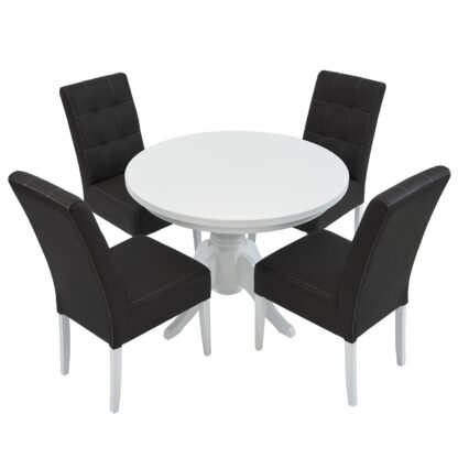 Set masa fixa 100 cm cu 4 scaune tapitate, MB-80 si Sonia, Alb/Negru, lemn masiv, piele ecologica - imagine 4