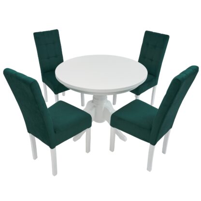 Set masa fixa 100 cm cu 4 scaune tapitate, MB-80 si T6 Lux S99, Alb, lemn masiv, stofa - imagine 3