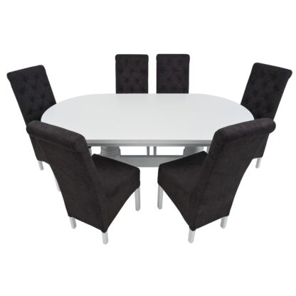 Set masa fixa 180 cm cu 6 scaune tapitate, MB-81 si T14 Z15, Alb, lemn masiv, stofa - imagine 3