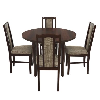 Set masa fixa 100 cm cu 4 scaune tapitate, MB-12 Poli3 si S-37 Boss7 O2, Nuc, lemn masiv, stofa - imagine 2