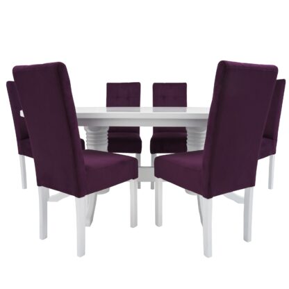Set masa fixa 180 cm cu 6 scaune tapitate, MB-81 si T6 Lux S10, Alb, lemn masiv, stofa - imagine 3