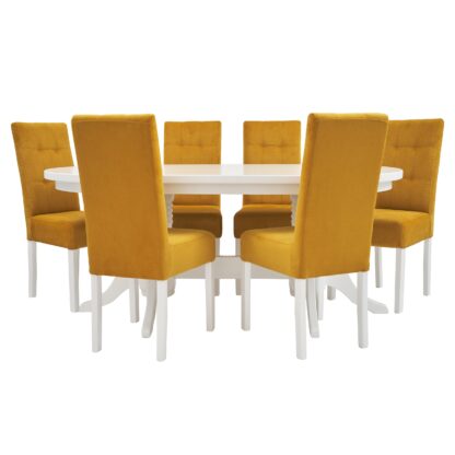 Set masa fixa 180 cm cu 6 scaune tapitate, MB-81 si T6 Lux S101, Alb, lemn masiv, stofa - imagine 2
