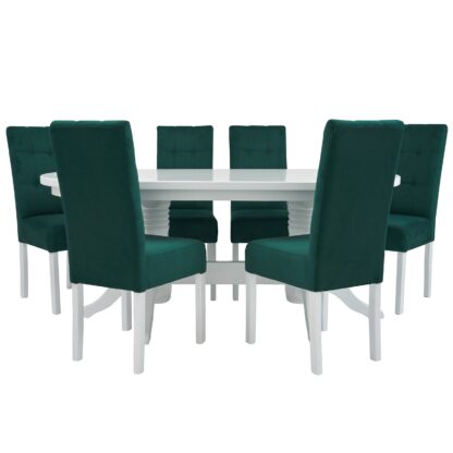 Set masa fixa 180 cm cu 6 scaune tapitate, MB-81 si T6 Lux S99, Alb, lemn masiv, stofa - imagine 5