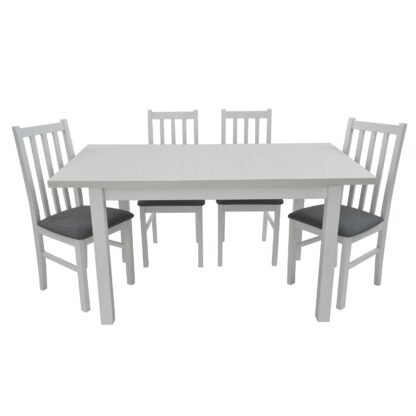 Set masa extensibila 120x150cm cu 4 scaune tapitate, MB-13 Max5 si S-38 Boss10 B10, alb, lemn masiv de fag, stofa - imagine 2