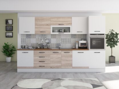 Bucatarie Alfa 320, sonoma/alb, blat termic nuc, corp pentru cuptor incorporabil - imagine 2