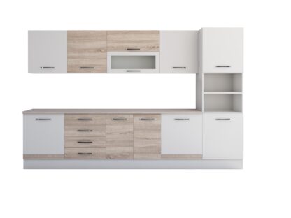 Bucatarie Alfa 320, sonoma/alb, blat termic travertin, corp pentru cuptor incorporabil - imagine 7