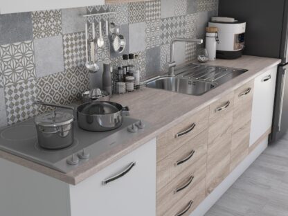 Bucatarie Alfa 320, sonoma/alb, blat termic travertin, corp pentru cuptor incorporabil - imagine 5