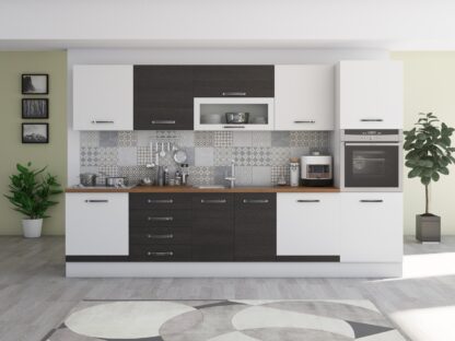 Bucatarie Alfa 320, wenge/alb, blat termic nuc, corp pentru cuptor incorporabil - imagine 3