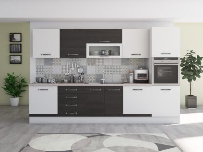 Bucatarie Alfa 320, wenge/alb, blat termic travertin, corp pentru cuptor incorporabil - imagine 3