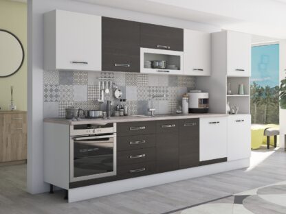 Bucatarie Alfa 320, wenge/alb, blat termic travertin, corp pentru cuptor incorporabil - imagine 5