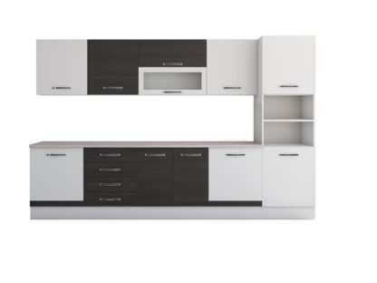 Bucatarie Alfa 320, wenge/alb, blat termic travertin, corp pentru cuptor incorporabil - imagine 7