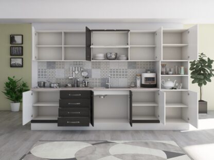 Bucatarie Alfa 320, wenge/alb, blat termic travertin, corp pentru cuptor incorporabil - imagine 2