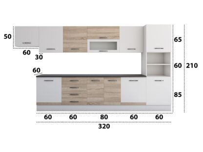 Bucatarie Alfa 380 cm, alb/sonoma, blat termic wenge, corp hota, soldat - imagine 2
