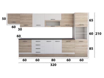 Bucatarie Alfa 380 cm, sonoma/alb, blat termic wenge, corp hota, soldat - imagine 4
