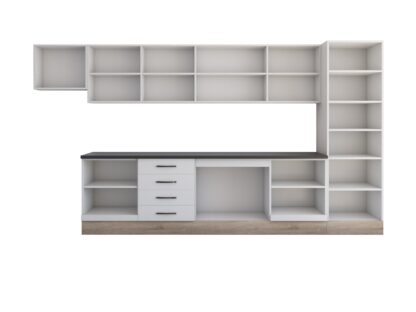 Bucatarie Alfa 380 cm, sonoma/alb, blat termic wenge, corp hota, soldat - imagine 3