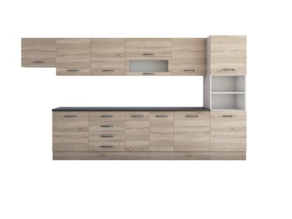 Bucatarie Alfa 380 cm, sonoma, blat termic wenge, corp hota, soldat - imagine 2