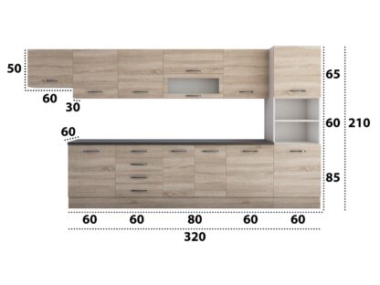Bucatarie Alfa 380 cm, sonoma, blat termic wenge, corp hota, soldat - imagine 4