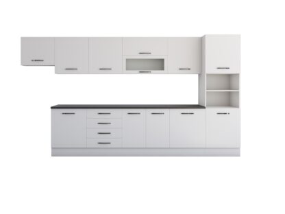 Bucatarie Alfa 380 cm, alb, blat termic wenge, corp hota, soldat - imagine 2