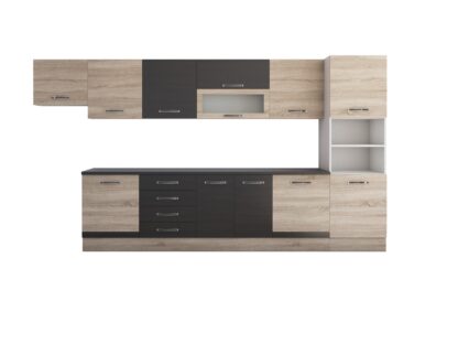 Bucatarie Alfa 380 cm, sonoma/wenge, blat termic wenge, corp hota, soldat - imagine 3