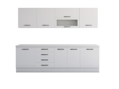 Bucatarie Alfa 260, cu vitrina, alb, blat termic alb - imagine 7