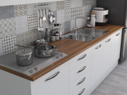 Bucatarie Alfa 260, cu vitrina, alb, blat termic nuc - imagine 5