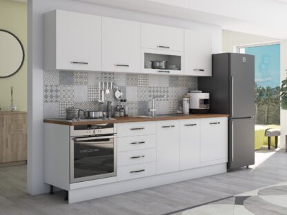 Bucatarie Alfa 260, cu vitrina, alb, blat termic nuc - imagine 4