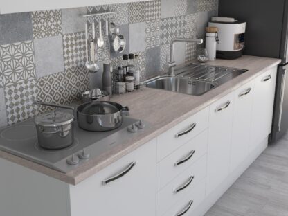 Bucatarie Alfa 260, cu vitrina, alb, blat termic travertin - imagine 5