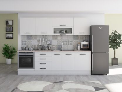 Bucatarie Alfa 260, cu vitrina, alb, blat termic travertin - imagine 2