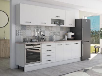 Bucatarie Alfa 260, cu vitrina, alb, blat termic travertin - imagine 4