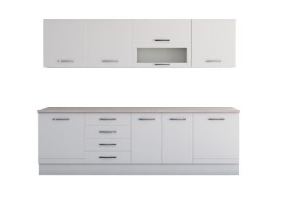 Bucatarie Alfa 260, cu vitrina, alb, blat termic travertin - imagine 7