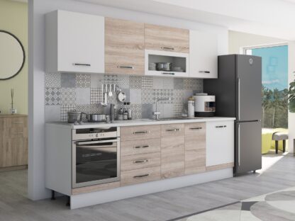Bucatarie Alfa 260, cu vitrina, sonoma/alb, blat termic alb - imagine 4
