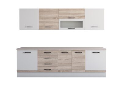 Bucatarie Alfa 260, cu vitrina, sonoma/alb, blat termic travertin - imagine 7