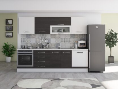 Bucatarie Alfa 260, cu vitrina, wenge/alb, blat termic alb - imagine 2