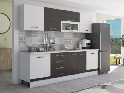 Bucatarie Alfa 260, cu vitrina, wenge/alb, blat termic alb - imagine 3