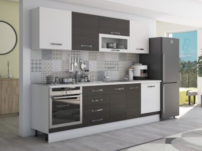 Bucatarie Alfa 260, cu vitrina, wenge/alb, blat termic alb - imagine 4