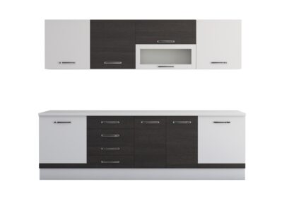 Bucatarie Alfa 260, cu vitrina, wenge/alb, blat termic alb - imagine 7