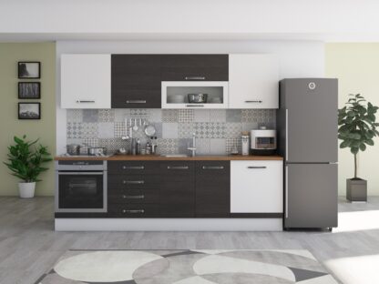 Bucatarie Alfa 260, cu vitrina, wenge/alb, blat termic nuc - imagine 2