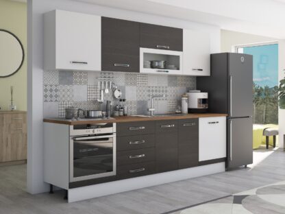 Bucatarie Alfa 260, cu vitrina, wenge/alb, blat termic nuc - imagine 4