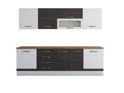 Bucatarie Alfa 260, cu vitrina, wenge/alb, blat termic nuc - imagine 7