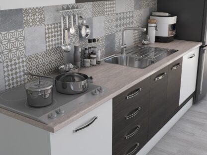Bucatarie Alfa 260, cu vitrina, wenge/alb, blat termic travertin - imagine 5