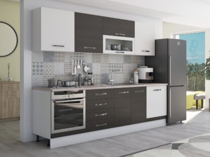 Bucatarie Alfa 260, cu vitrina, wenge/alb, blat termic travertin - imagine 4