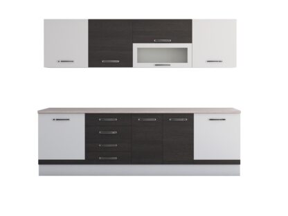Bucatarie Alfa 260, cu vitrina, wenge/alb, blat termic travertin - imagine 7