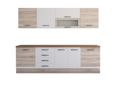 Bucatarie Alfa 260, cu vitrina, alb/sonoma, blat termic nuc - imagine 7