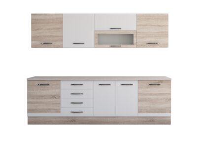 Bucatarie Alfa 260, cu vitrina, alb/sonoma, blat termic travertin - imagine 7