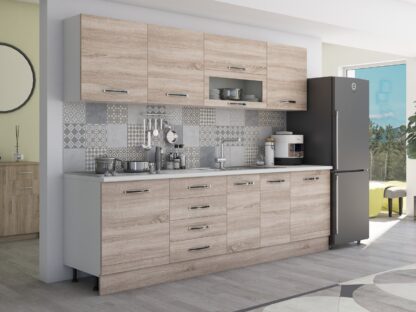 Bucatarie Alfa 260, cu vitrina, sonoma, blat termic alb - imagine 3