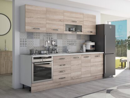 Bucatarie Alfa 260, cu vitrina, sonoma, blat termic alb - imagine 4