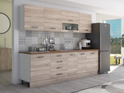 Bucatarie Alfa 260, cu vitrina, sonoma, blat termic nuc - imagine 3