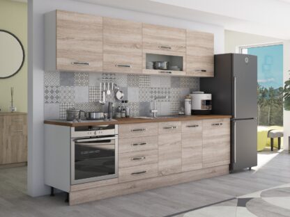 Bucatarie Alfa 260, cu vitrina, sonoma, blat termic nuc - imagine 4
