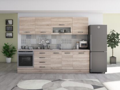 Bucatarie Alfa 260, cu vitrina, sonoma, blat termic travertin - imagine 2